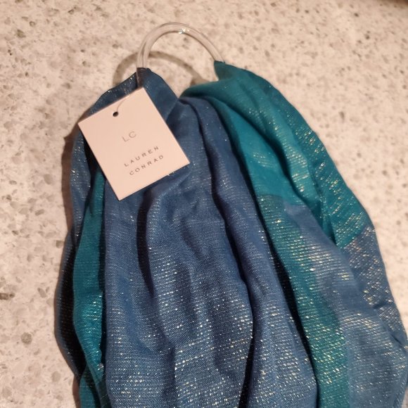 LC Lauren Conrad Infinity Scarf Brand New NWT Blue Teal Silver - Picture 6 of 10